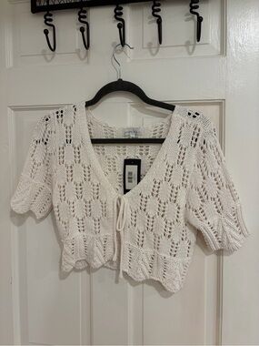 South Moon Under - knit cropped tie-front top - white